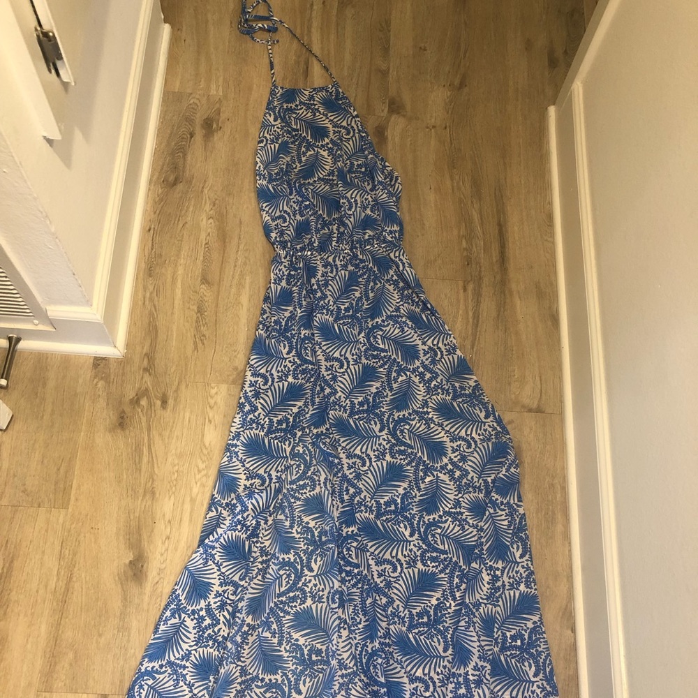 Show me your MuMu, blur & White palm print dress